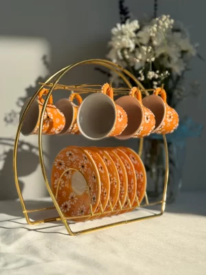 Alternative view of Papatya Desenli Turuncu 6'lı Fincan Takımı