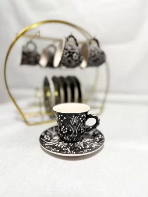 Siyah - Beyaz Dantel Model 6'lı Fincan Takımı