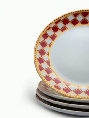 Alternative view of Nara Kırmızı Desenli 21 cm Pasta Tabağı | 4’lü Porselen Servis Tabağı Seti