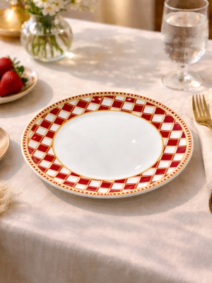 Alternative view of Nara 21 cm Tatlı Tabağı | Kırmızı-Beyaz Desenli Porselen